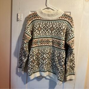 Cozy Patterned Sweater - Cream and Brown